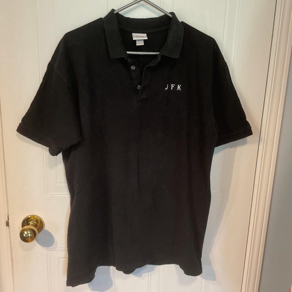 Anvil Polo Shirt Mens Large Black Excellent Embroidered JFK Pique Cotton